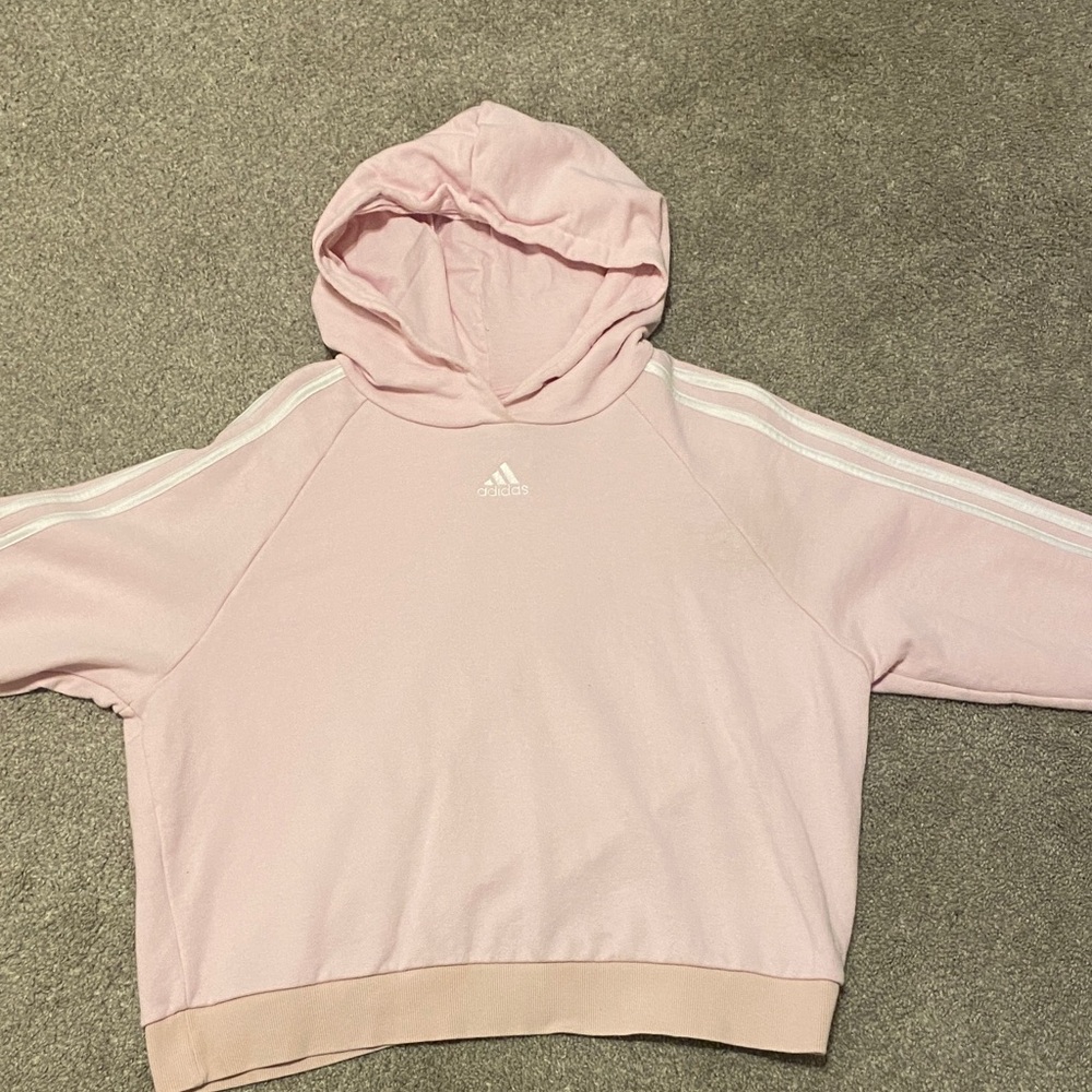 Adidas Soft Pink Hoodie with White Stripes